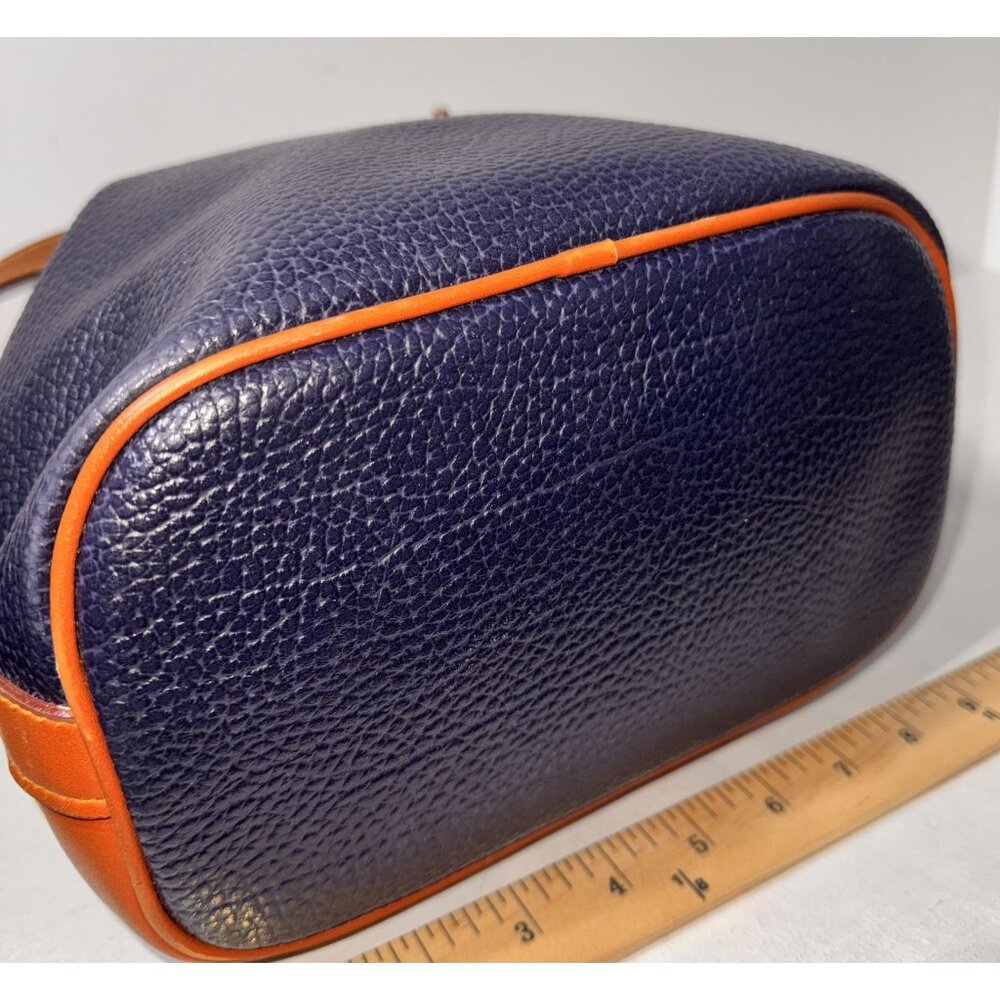 Dooney Bourke Drawstring Bucket Bag Pebbled Leather Navy blue Brown Medium - Picture 8 of 9